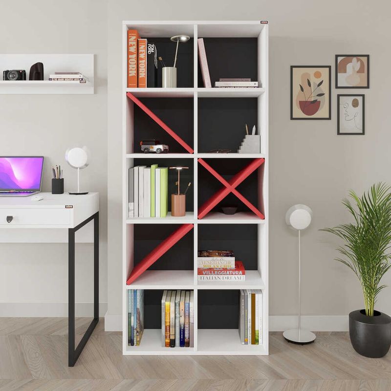 Casa si Gradina - Mobilier - Biblioteci si rafturi - Biblioteci - Biblioteca, Hanah Home, pal melaminat, alb rosu, 75x30x188 cm - Infinity.ro