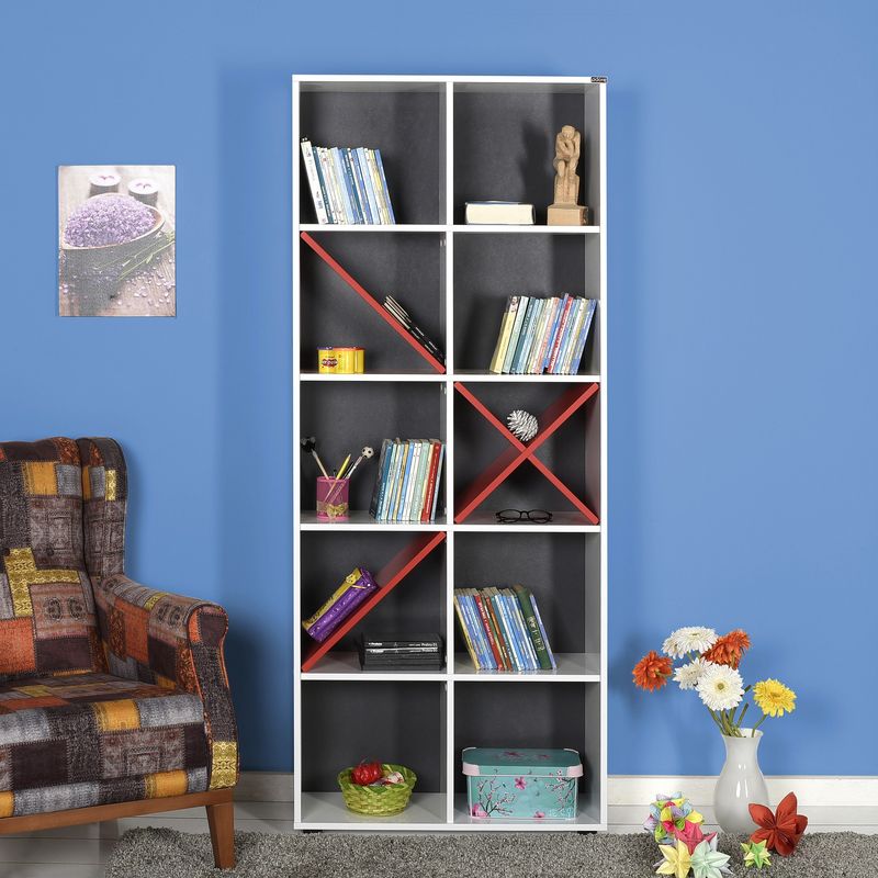 Casa si Gradina - Mobilier - Biblioteci si rafturi - Biblioteci - Biblioteca, Hanah Home, pal melaminat, alb rosu, 75x30x188 cm - Infinity.ro