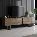 Casa si Gradina - Mobilier - Comode si corpuri - Comode - Comoda tv, Hanah Home, pal melaminat, nuc si auriu, 180x30x50 cm - Infinity.ro