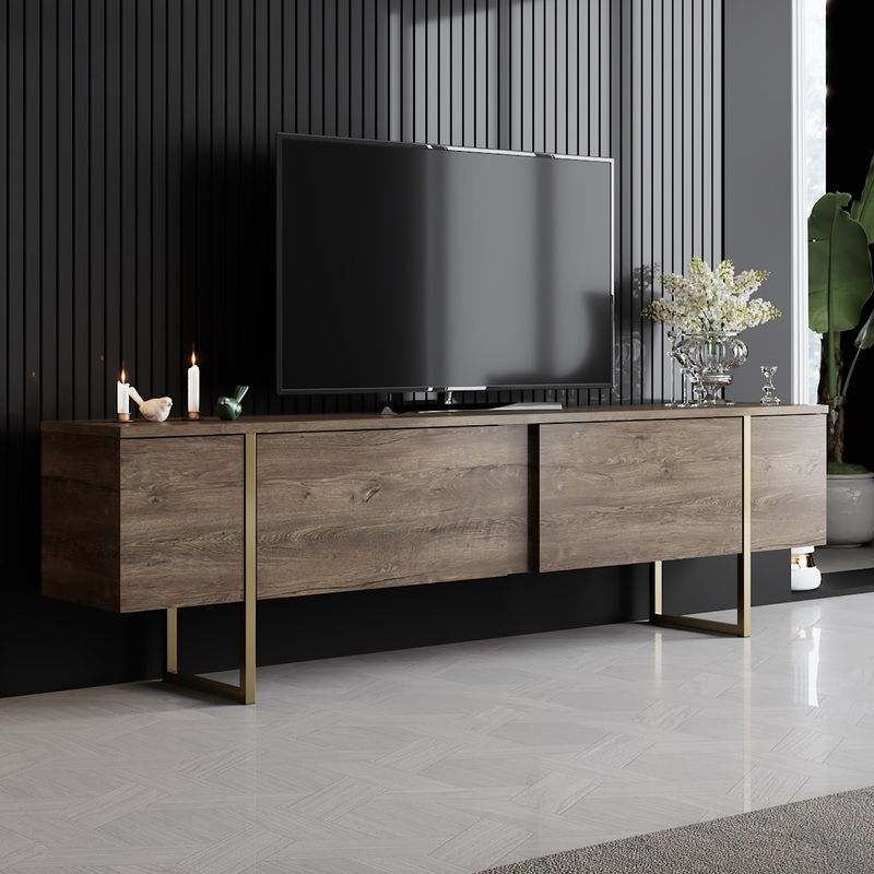 Casa si Gradina - Mobilier - Comode si corpuri - Comode - Comoda tv, Hanah Home, pal melaminat, nuc si auriu, 180x30x50 cm - Infinity.ro