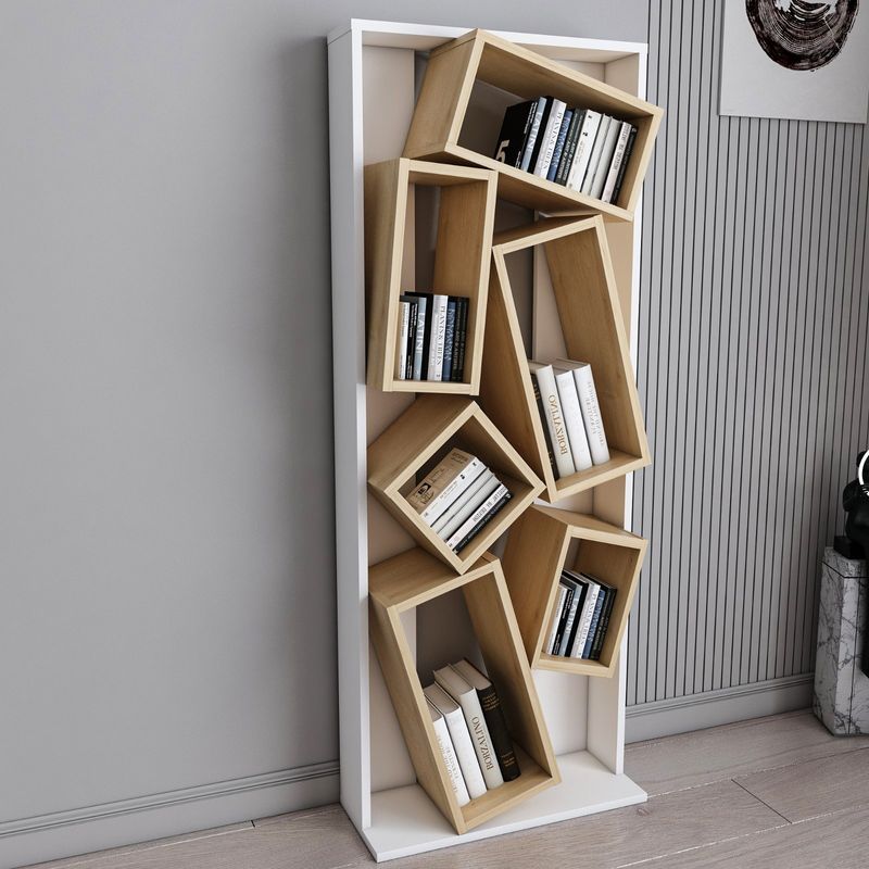 Casa si Gradina - Mobilier - Biblioteci si rafturi - Biblioteci - Biblioteca, Hanah Home, pal melaminat, alb si stejar, 63x24x153.6 cm - Infinity.ro