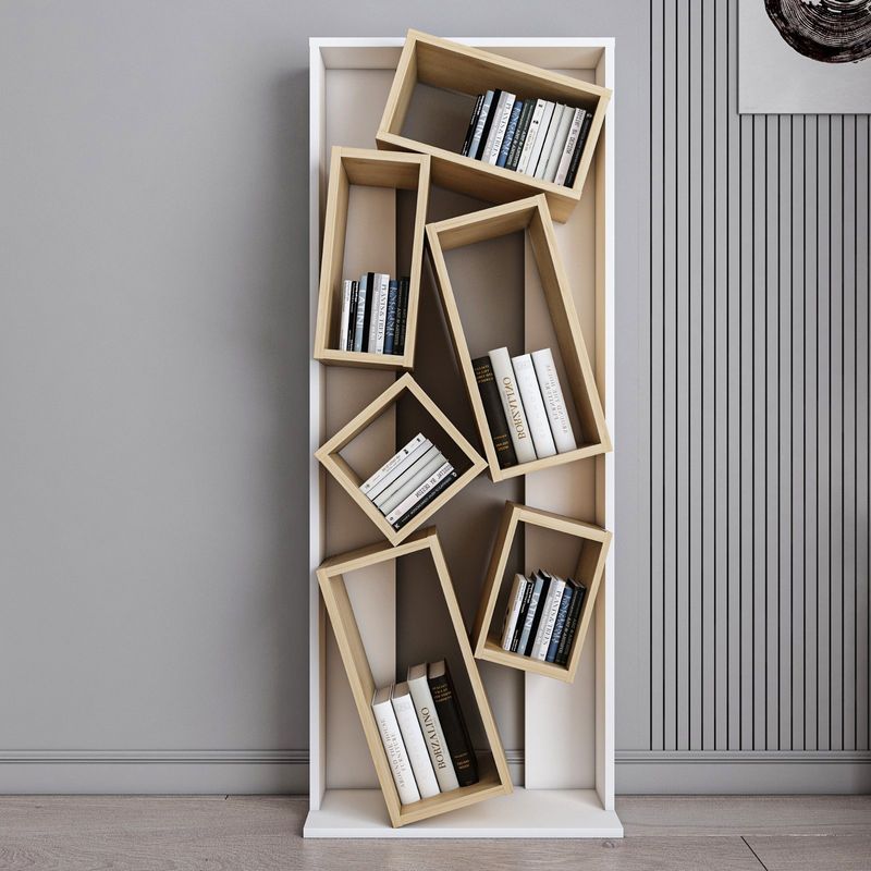 Casa si Gradina - Mobilier - Biblioteci si rafturi - Biblioteci - Biblioteca, Hanah Home, pal melaminat, alb si stejar, 63x24x153.6 cm - Infinity.ro