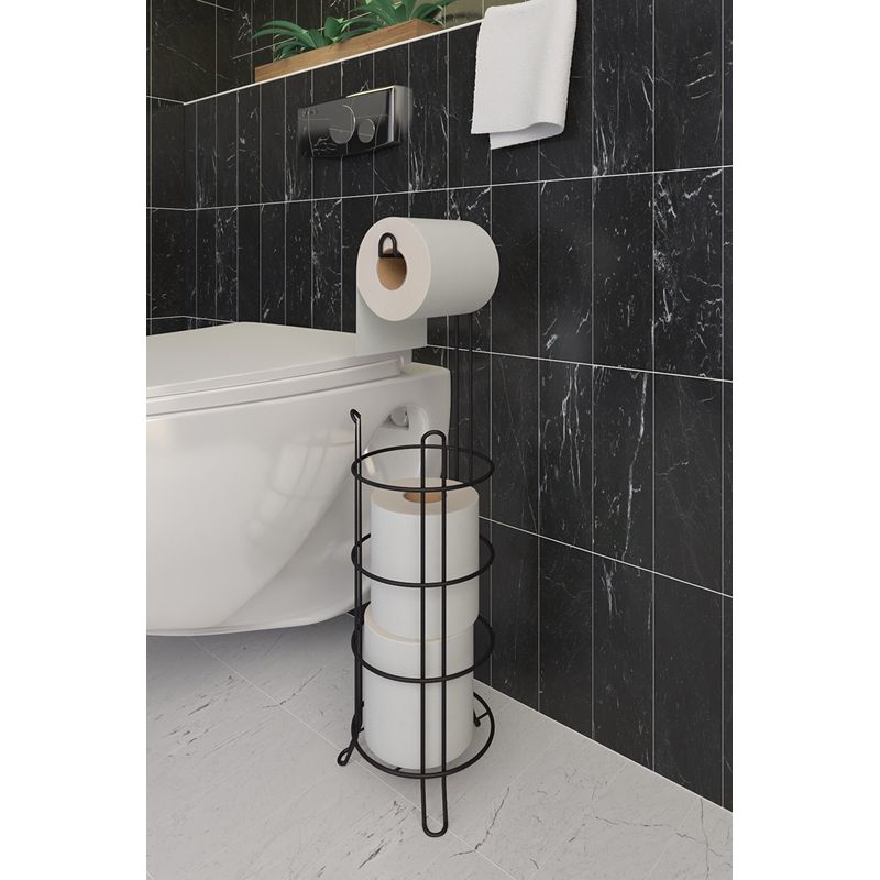 Casa si Gradina - Sanitare - Suporturi si accesorii baie - Suporturi baie - Suport hartie igienica, Hermia, metal, negru, 15x15x55 cm - Infinity.ro