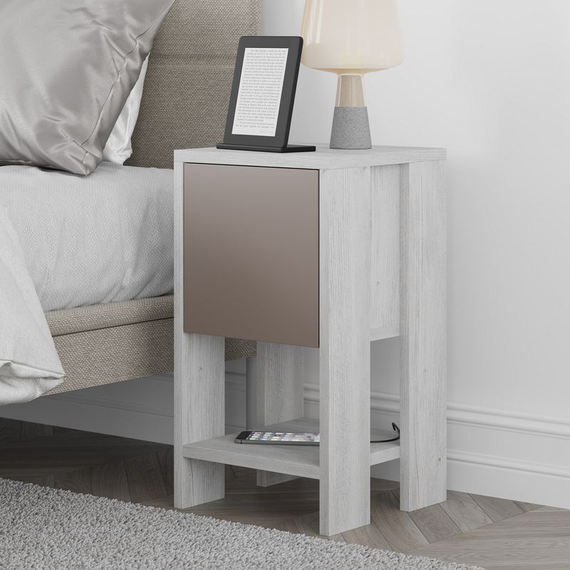 Casa si Gradina - Mobilier - Comode si corpuri - Noptiere - Noptiera, Hanah Home, pal melaminat, alb si moka deschis, 30x30x55 cm - Infinity.ro