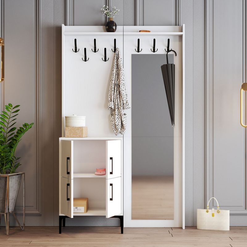 Casa si Gradina - Mobilier - Organizare si depozitare - Cuiere - Cuier hol, Hanah Home, pal melaminat, alb, 120x35x200 cm, 845HCT4228 - Infinity.ro