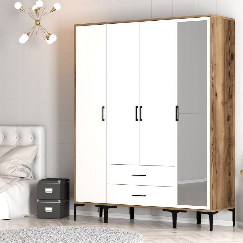 Casa si Gradina - Mobilier - Dulapuri si sifoniere - Sifoniere - Sifonier, Hanah Home, pal melaminat, nuc si alb, 160x47.5x201.4 cm, 845HCT5495 - Infinity.ro