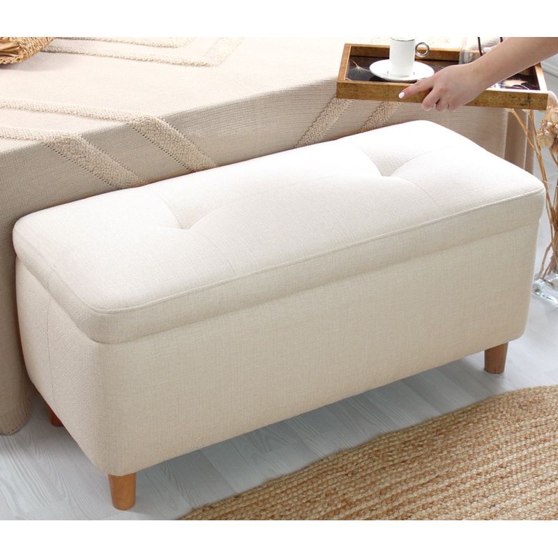 Casa si Gradina - Mobilier - Canapele si coltare - Banchete - Puf cu spatiu de depozitare, Atelier Del Sofa, bumbac si in, crem, 100x45x41 cm - Infinity.ro