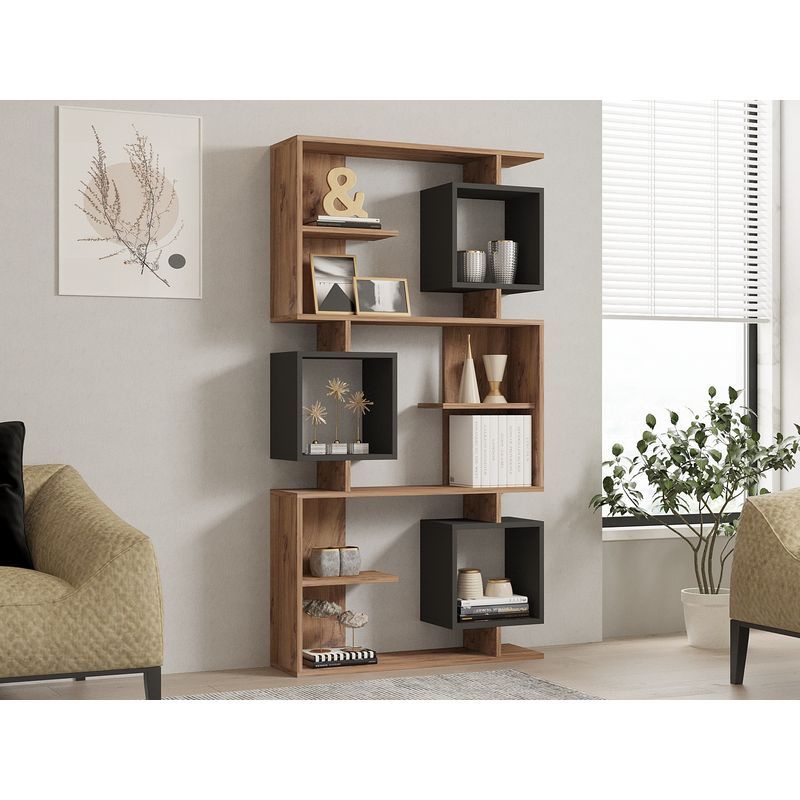 Casa si Gradina - Mobilier - Biblioteci si rafturi - Biblioteci - Biblioteca, Hanah Home, pal melaminat, pin atlantic, antracit, 90x24.6x171.9 cm - Infinity.ro