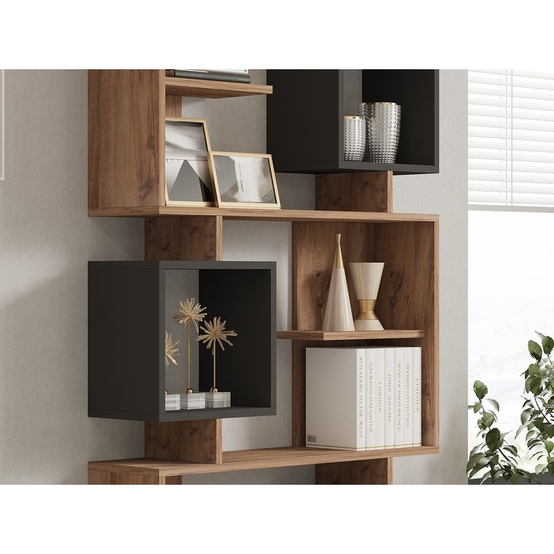 Casa si Gradina - Mobilier - Biblioteci si rafturi - Biblioteci - Biblioteca, Hanah Home, pal melaminat, pin atlantic, antracit, 90x24.6x171.9 cm - Infinity.ro
