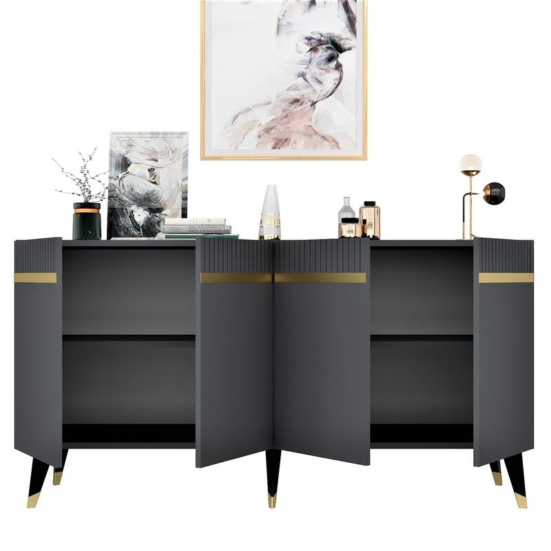 Casa si Gradina - Mobilier - Comode si corpuri - Console - Consola, Hanah Home, pal melaminat, antracit si auriu, 150x40x80 cm, 475OLV1739 - Infinity.ro
