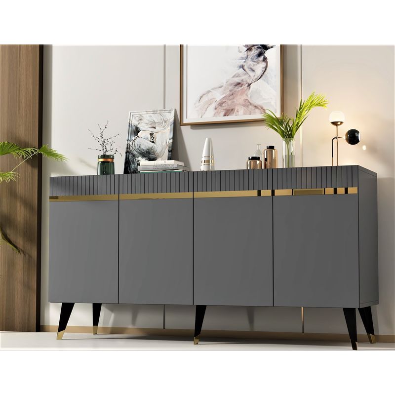 Casa si Gradina - Mobilier - Comode si corpuri - Console - Consola, Hanah Home, pal melaminat, antracit si auriu, 150x40x80 cm, 475OLV1739 - Infinity.ro