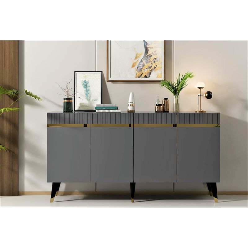Casa si Gradina - Mobilier - Comode si corpuri - Console - Consola, Hanah Home, pal melaminat, antracit si auriu, 150x40x80 cm, 475OLV1739 - Infinity.ro