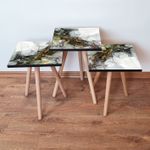 Casa si Gradina - Mobilier - Mese si birouri - Masute de cafea - Set mese cuib, Hanah Home, mdf, alb gri auriu mustar, 35x35x52 cm - Infinity.ro