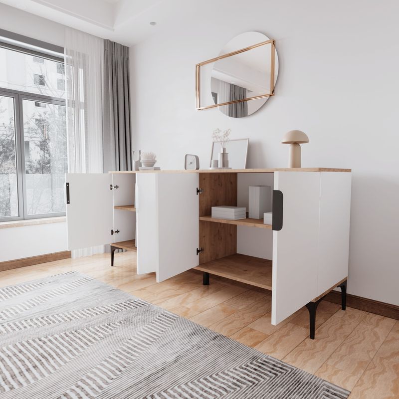 Casa si Gradina - Mobilier - Comode si corpuri - Console - Consola, Hanah Home, pal melaminat, stejar si alb, 180x40x79 cm - Infinity.ro