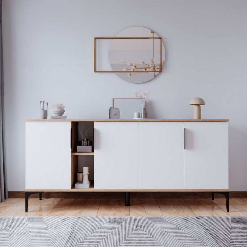 Casa si Gradina - Mobilier - Comode si corpuri - Console - Consola, Hanah Home, pal melaminat, stejar si alb, 180x40x79 cm - Infinity.ro