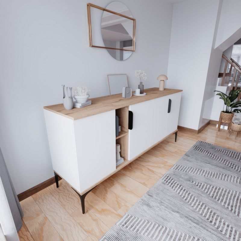 Casa si Gradina - Mobilier - Comode si corpuri - Console - Consola, Hanah Home, pal melaminat, stejar si alb, 180x40x79 cm - Infinity.ro