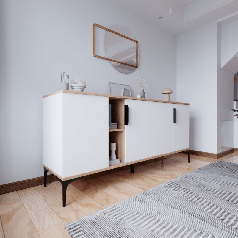Casa si Gradina - Mobilier - Comode si corpuri - Console - Consola, Hanah Home, pal melaminat, stejar si alb, 180x40x79 cm - Infinity.ro