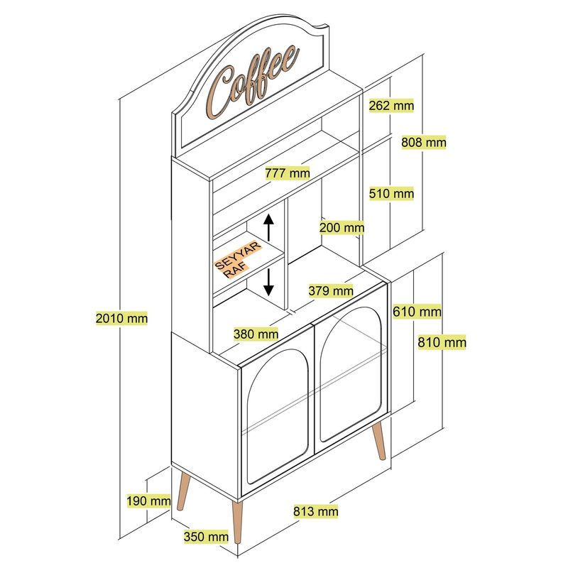 Casa si Gradina - Mobilier - Comode si corpuri - Corpuri bucatarie - Dulap bar de cafea, Hanah Home, pal melaminat, crem si auriu, 81.3x35x201 cm - Infinity.ro