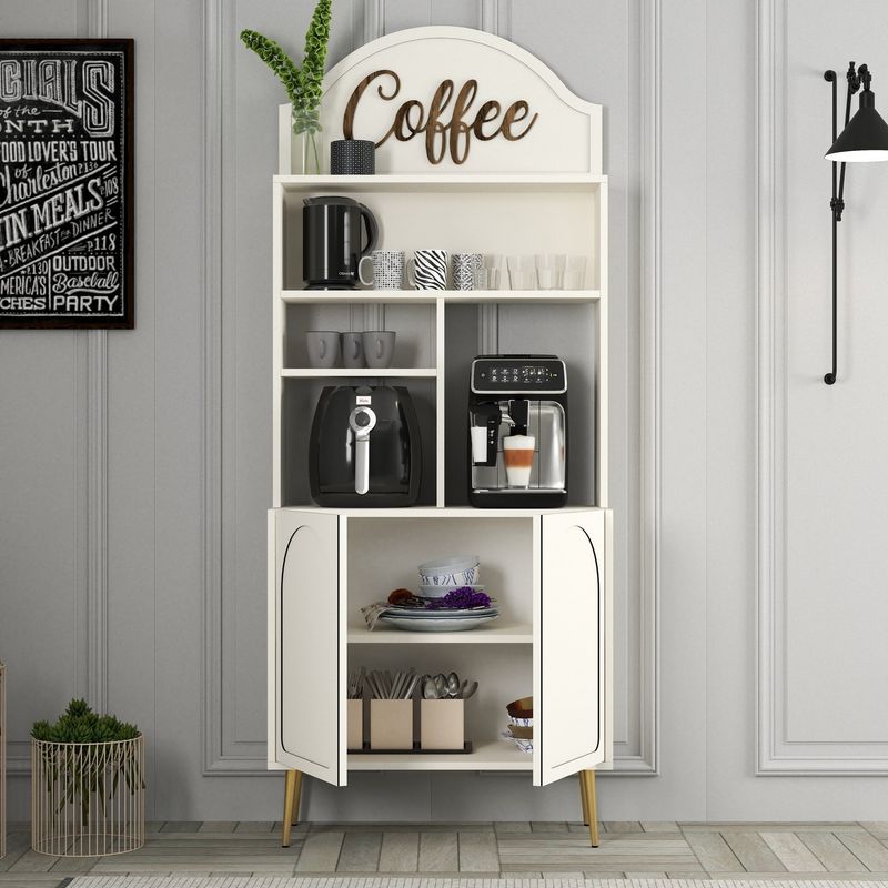 Casa si Gradina - Mobilier - Comode si corpuri - Corpuri bucatarie - Dulap bar de cafea, Hanah Home, pal melaminat, crem si auriu, 81.3x35x201 cm - Infinity.ro