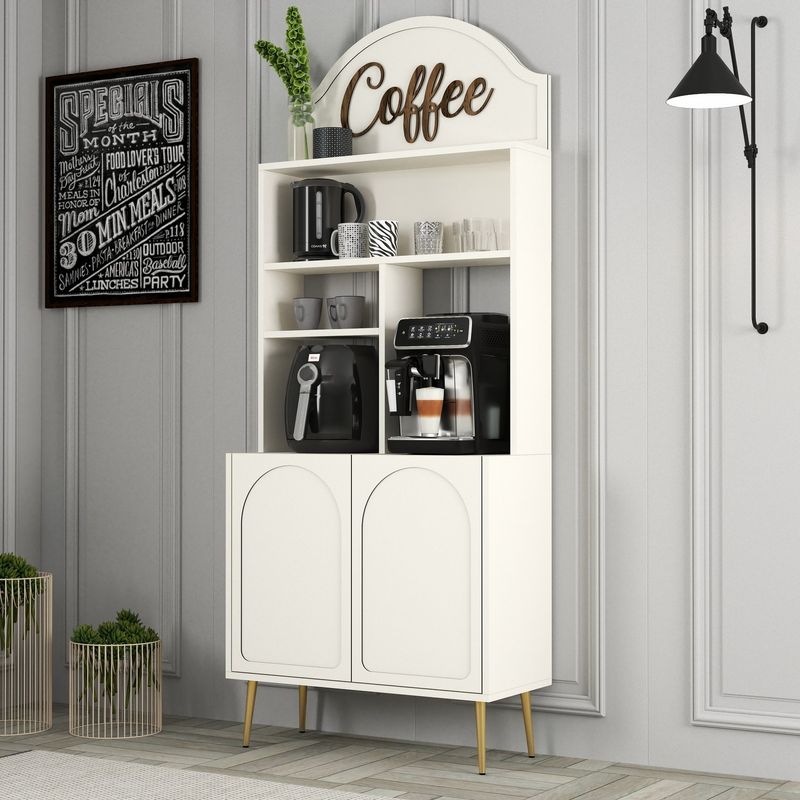 Casa si Gradina - Mobilier - Comode si corpuri - Corpuri bucatarie - Dulap bar de cafea, Hanah Home, pal melaminat, crem si auriu, 81.3x35x201 cm - Infinity.ro