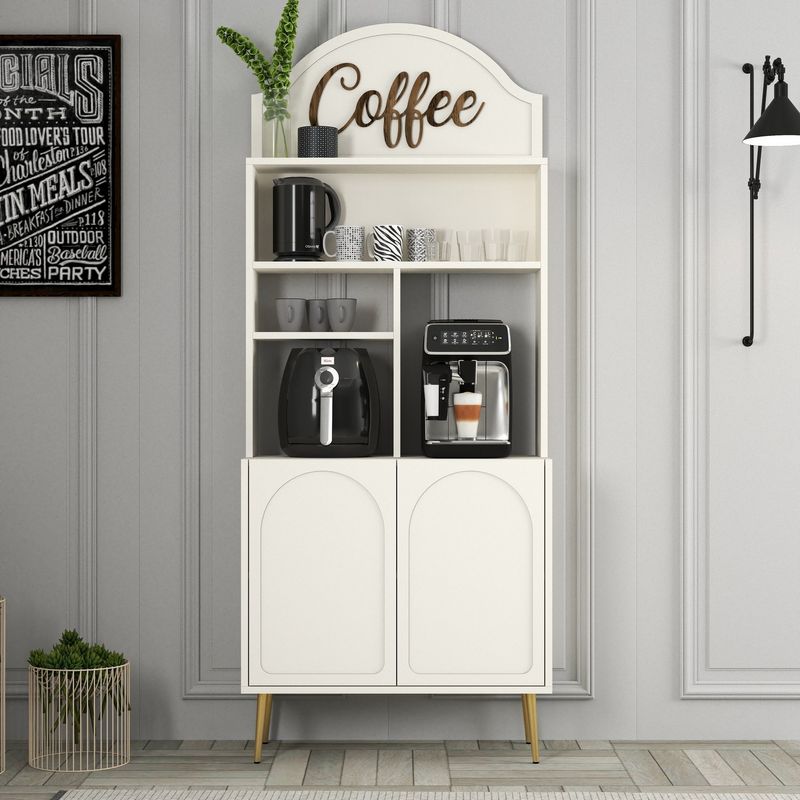 Casa si Gradina - Mobilier - Comode si corpuri - Corpuri bucatarie - Dulap bar de cafea, Hanah Home, pal melaminat, crem si auriu, 81.3x35x201 cm - Infinity.ro