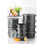 Casa si Gradina - Bucatarie si vesela - Organizare si depozitare bucatarie - Cutii alimentare - Set cutii depozitare, Hermia, plastic, antracit, 12 piese, diametru 22/18/14 cm - Infinity.ro