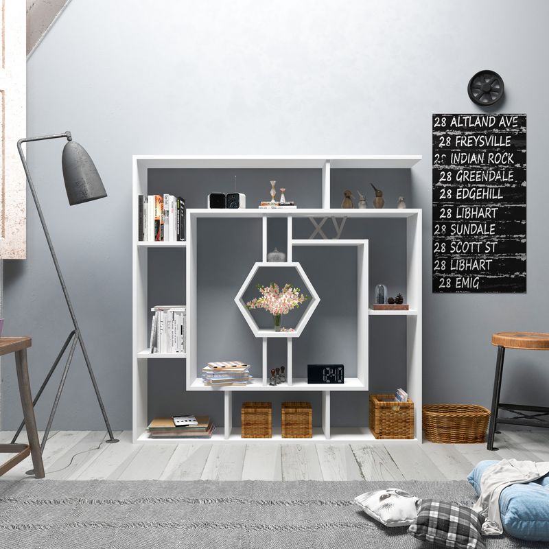 Casa si Gradina - Mobilier - Biblioteci si rafturi - Biblioteci - Biblioteca, Hanah Home, PAL melaminat, alb, 134x134x22 cm - Infinity.ro