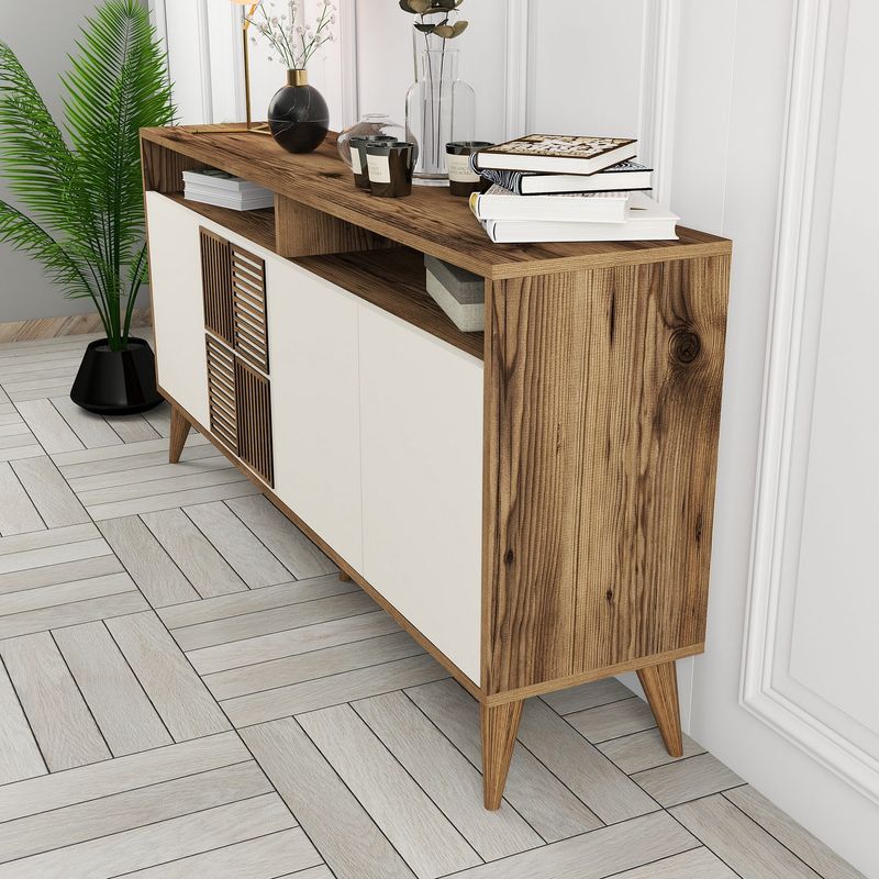 Casa si Gradina - Mobilier - Comode si corpuri - Console - Consola, Hanah Home, pal melaminat, nuc si crem, 160x78x35 cm - Infinity.ro