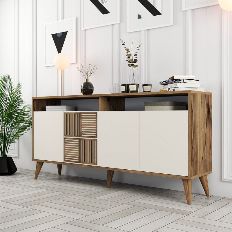 Casa si Gradina - Mobilier - Comode si corpuri - Console - Consola, Hanah Home, pal melaminat, nuc si crem, 160x78x35 cm - Infinity.ro