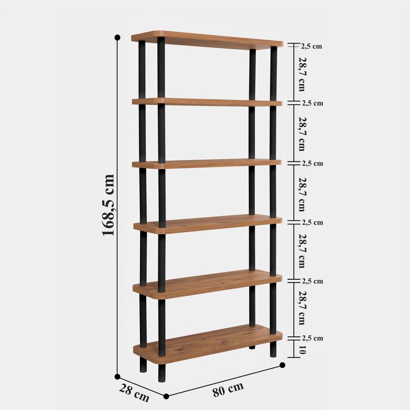 Casa si Gradina - Mobilier - Biblioteci si rafturi - Biblioteci - Biblioteca, Hanah Home, pal melaminat, negru si pin atlantic, 80x28x168.5 cm - Infinity.ro