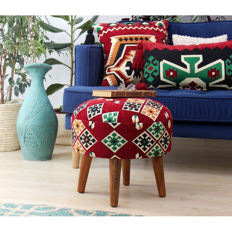 Casa si Gradina - Mobilier - Scaune si fotolii - Tabureti - Taburet, Atelier Del Sofa, bumbac si poliester, multicolor, picioare lemn, 44x44x30 cm - Infinity.ro