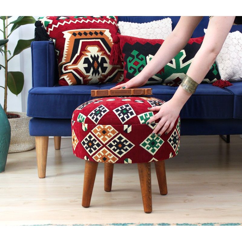 Casa si Gradina - Mobilier - Scaune si fotolii - Tabureti - Taburet, Atelier Del Sofa, bumbac si poliester, multicolor, picioare lemn, 44x44x30 cm - Infinity.ro