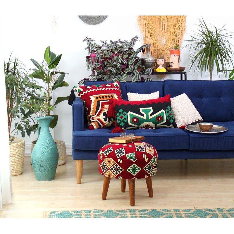 Casa si Gradina - Mobilier - Scaune si fotolii - Tabureti - Taburet, Atelier Del Sofa, bumbac si poliester, multicolor, picioare lemn, 44x44x30 cm - Infinity.ro