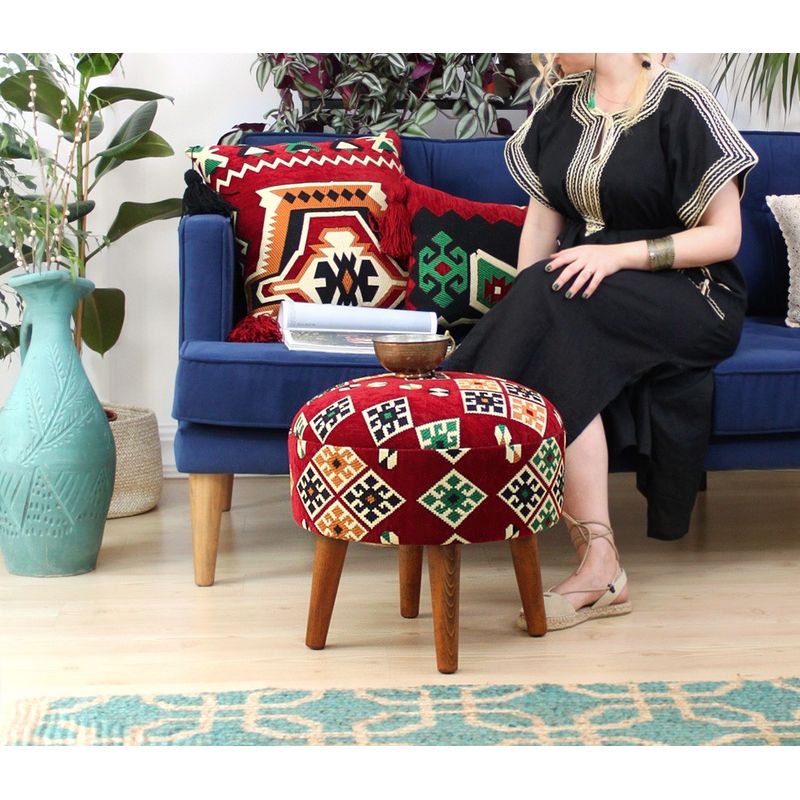 Casa si Gradina - Mobilier - Scaune si fotolii - Tabureti - Taburet, Atelier Del Sofa, bumbac si poliester, multicolor, picioare lemn, 44x44x30 cm - Infinity.ro