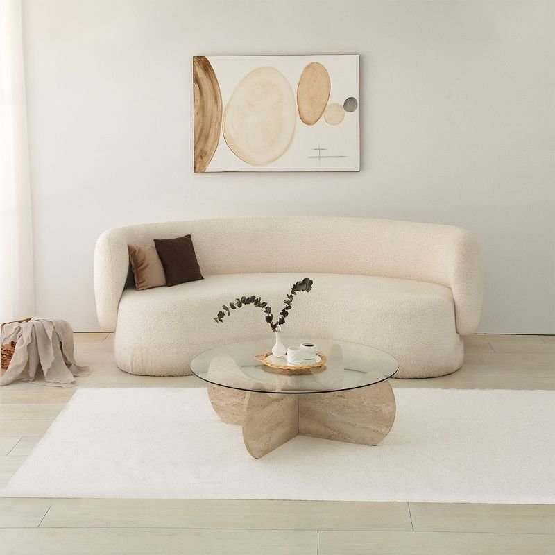 Casa si Gradina - Mobilier - Mese si birouri - Masute de cafea - Masa de cafea, Hanah Home, sticla si PAL melaminat, travertin, 90x30 cm, 552NOS2505 - Infinity.ro