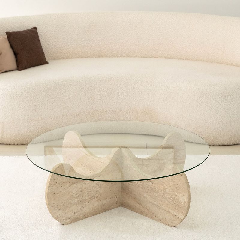 Casa si Gradina - Mobilier - Mese si birouri - Masute de cafea - Masa de cafea, Hanah Home, sticla si PAL melaminat, travertin, 90x30 cm, 552NOS2505 - Infinity.ro