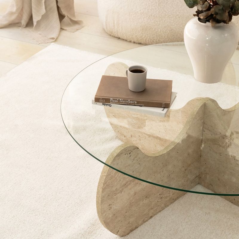 Casa si Gradina - Mobilier - Mese si birouri - Masute de cafea - Masa de cafea, Hanah Home, sticla si PAL melaminat, travertin, 90x30 cm, 552NOS2505 - Infinity.ro