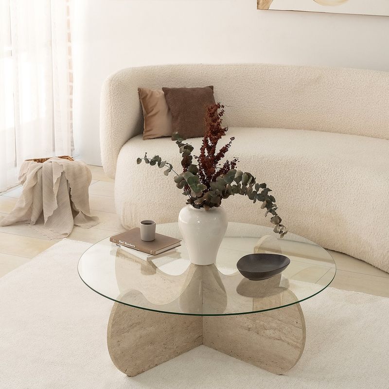 Casa si Gradina - Mobilier - Mese si birouri - Masute de cafea - Masa de cafea, Hanah Home, sticla si PAL melaminat, travertin, 90x30 cm, 552NOS2505 - Infinity.ro