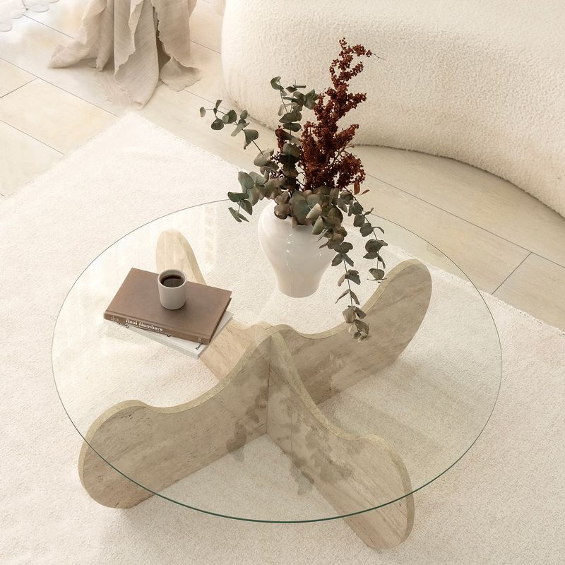 Casa si Gradina - Mobilier - Mese si birouri - Masute de cafea - Masa de cafea, Hanah Home, sticla si PAL melaminat, travertin, 90x30 cm, 552NOS2505 - Infinity.ro