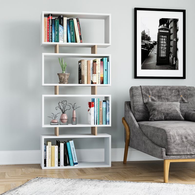 Casa si Gradina - Mobilier - Biblioteci si rafturi - Biblioteci - Biblioteca, Hanah Home, PAL melaminat, alb si stejar, 72.5x25x161 cm - Infinity.ro