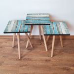 Casa si Gradina - Mobilier - Mese si birouri - Masute de cafea - Set masute de cafea, Hanah Home, mdf, albastru alb, 35x35x52 cm, 481LNA3135 - Infinity.ro