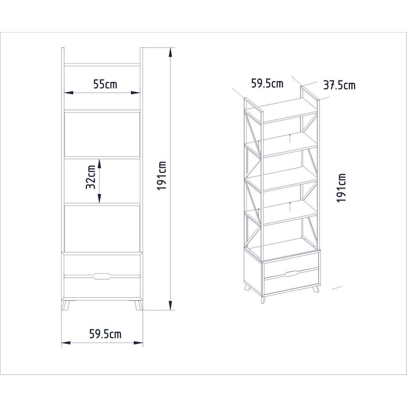 Casa si Gradina - Mobilier - Biblioteci si rafturi - Biblioteci - Biblioteca, Hanah Home, pal melaminat, alb, 59.3x35.2x191 cm - Infinity.ro