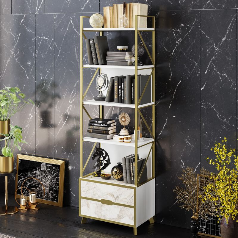 Casa si Gradina - Mobilier - Biblioteci si rafturi - Biblioteci - Biblioteca, Hanah Home, pal melaminat, alb, 59.3x35.2x191 cm - Infinity.ro