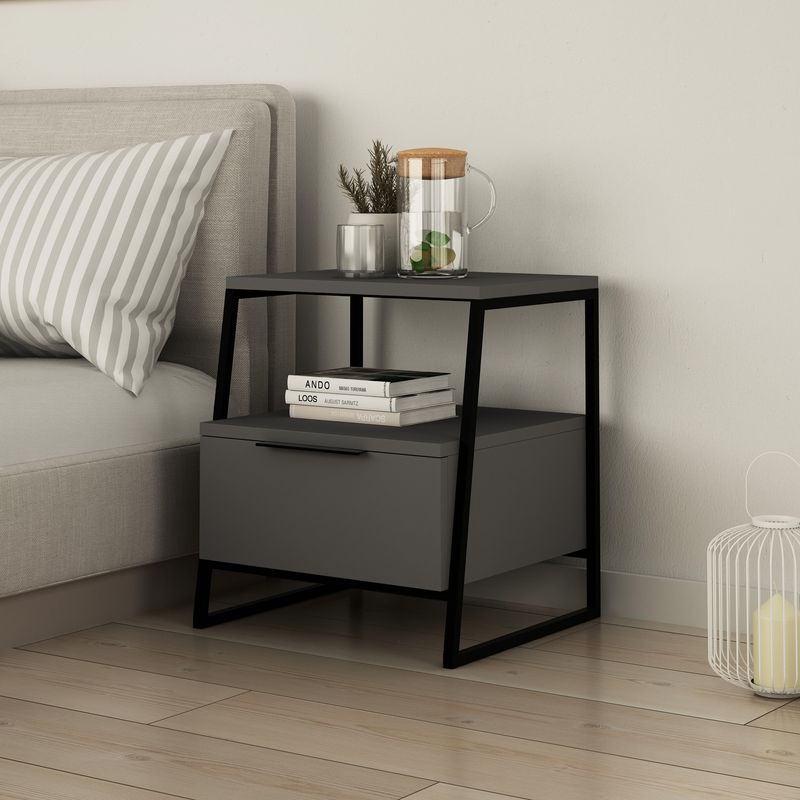 Casa si Gradina - Mobilier - Comode si corpuri - Noptiere - Noptiera, Hanah Home, pal melaminat, antracit, 45x40x50 cm - Infinity.ro