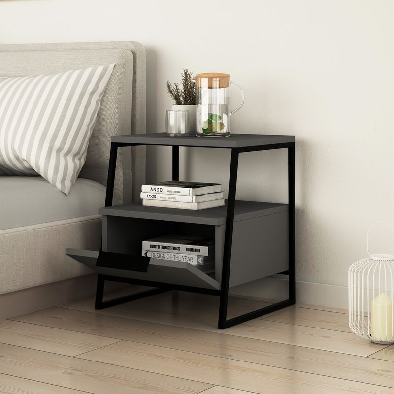 Casa si Gradina - Mobilier - Comode si corpuri - Noptiere - Noptiera, Hanah Home, pal melaminat, antracit, 45x40x50 cm - Infinity.ro