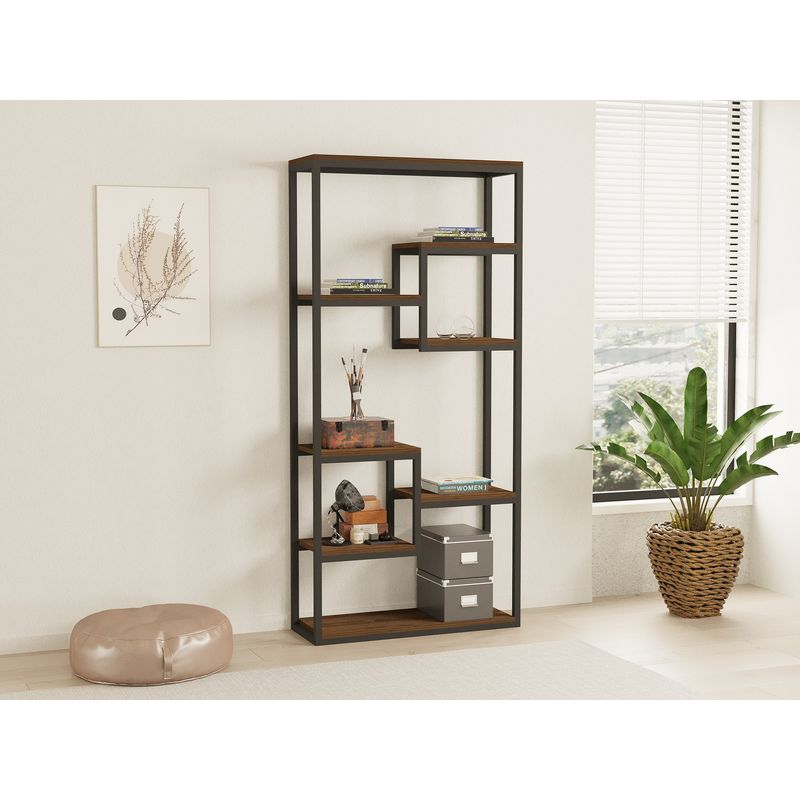 Casa si Gradina - Mobilier - Biblioteci si rafturi - Biblioteci - Biblioteca, Hanah Home, PAL melaminat, nuc şi negru, 85x29x182 cm - Infinity.ro