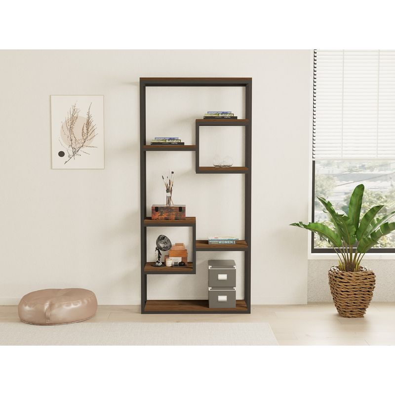 Casa si Gradina - Mobilier - Biblioteci si rafturi - Biblioteci - Biblioteca, Hanah Home, PAL melaminat, nuc şi negru, 85x29x182 cm - Infinity.ro