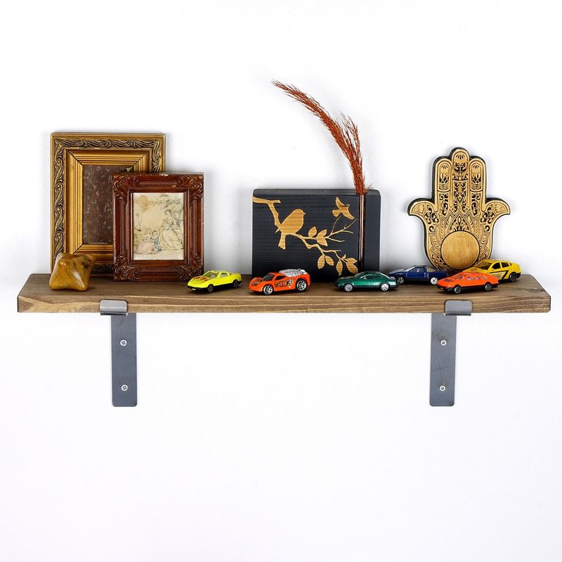 Casa si Gradina - Mobilier - Biblioteci si rafturi - Rafturi - Raft de perete, Hanah Home, lemn molid, negru si nuc, 60x16x14 cm - Infinity.ro