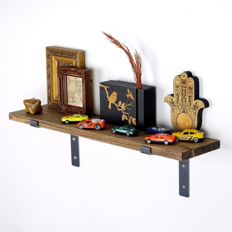 Casa si Gradina - Mobilier - Biblioteci si rafturi - Rafturi - Raft de perete, Hanah Home, lemn molid, negru si nuc, 60x16x14 cm - Infinity.ro