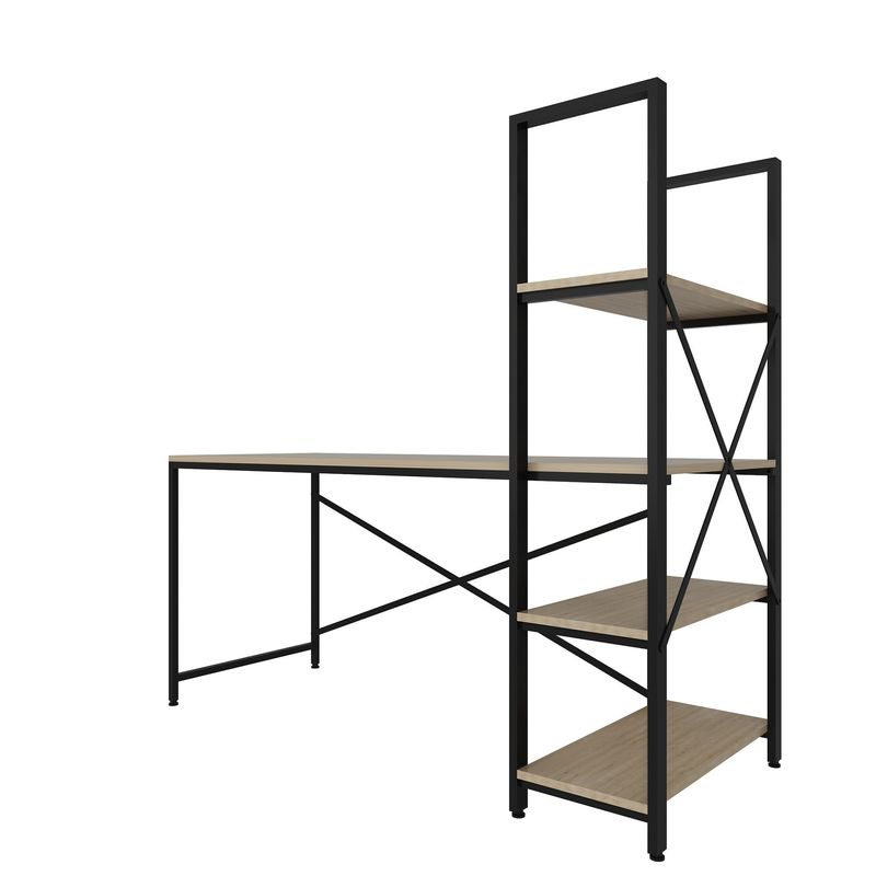 Casa si Gradina - Mobilier - Mese si birouri - Birouri - Birou cu rafturi, Hanah Home, pal melaminat, stejar si negru, 160x148x60 cm - Infinity.ro